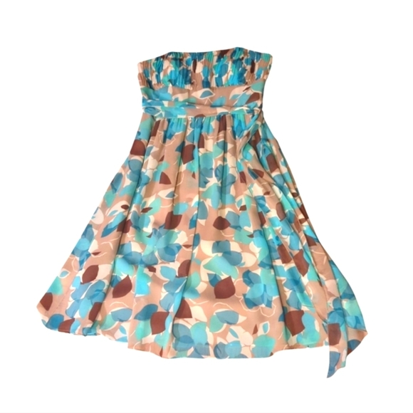 Max And Cleo 100% Silk Flowy Blue/White Floral Babydoll Strapless Dress Sz S - Picture 12 of 12